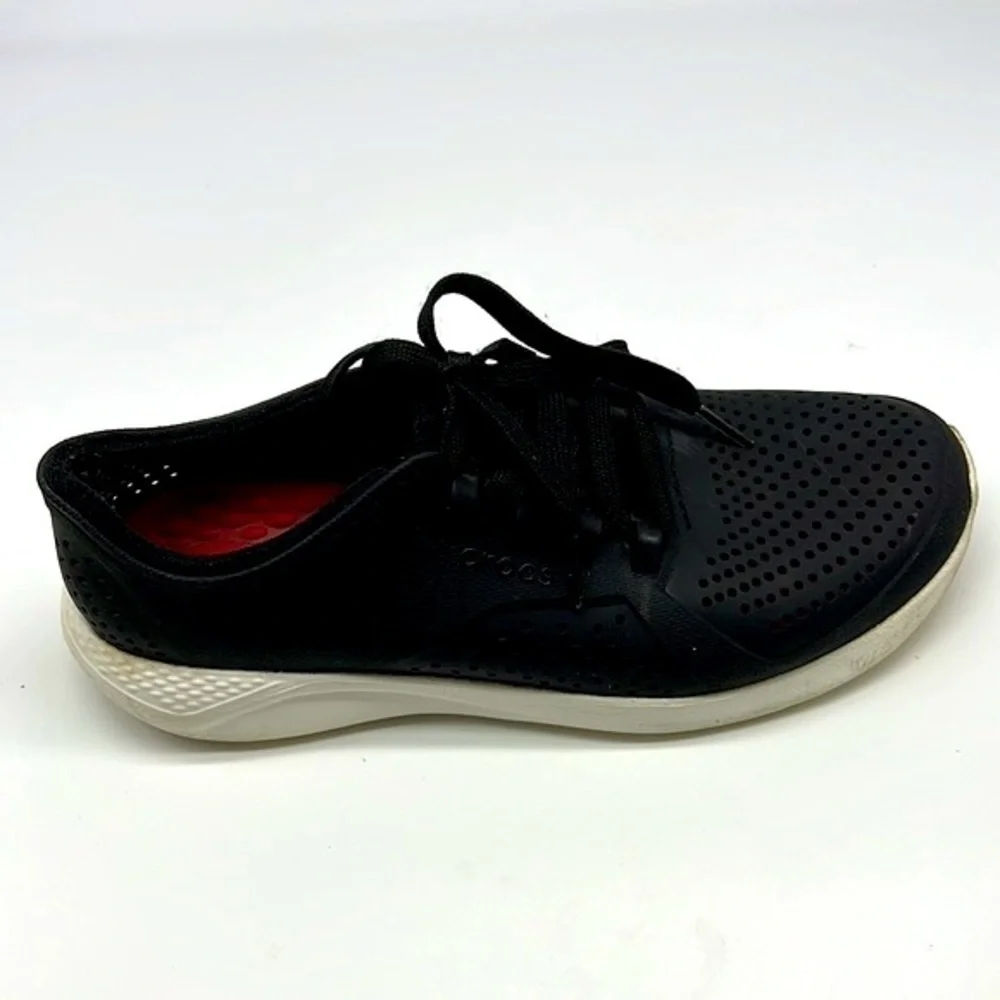 Crocs - Lite Ride Pacer Low Top Lightweight White & Black Lace Up Sneaker SZ 8